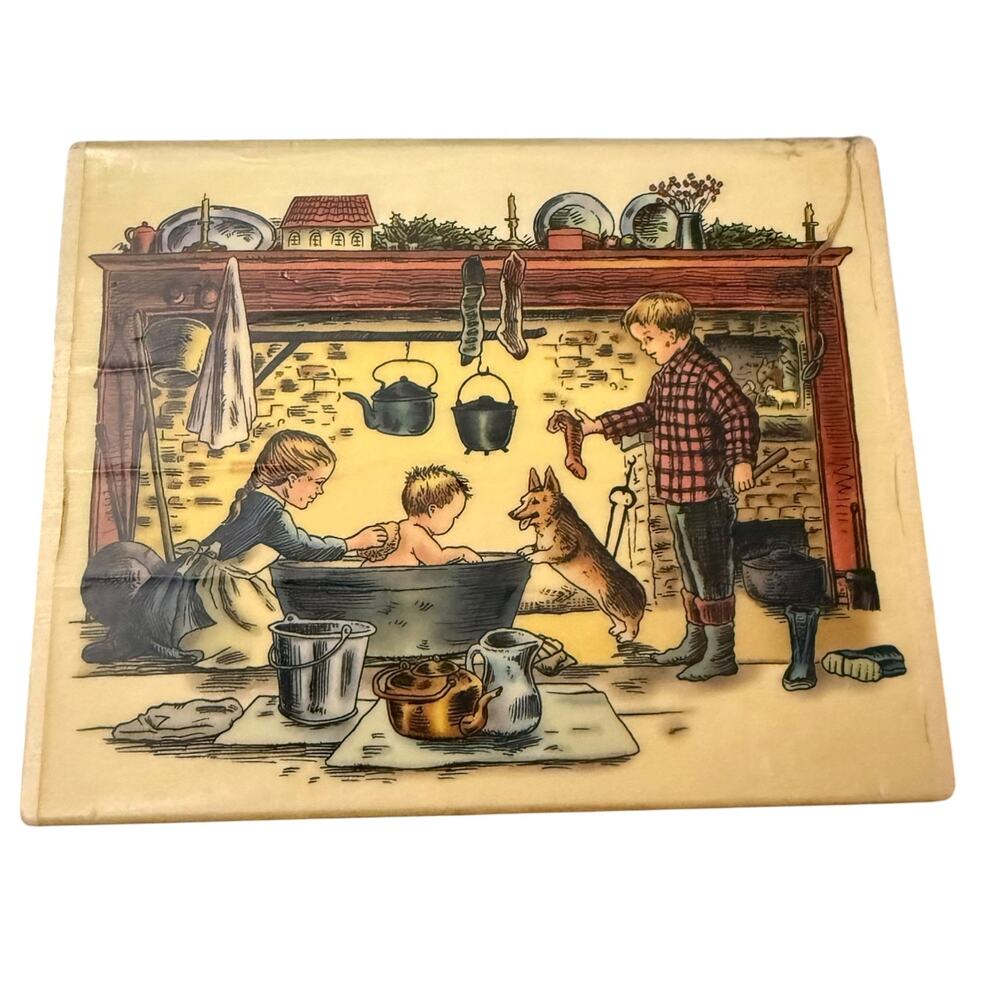 Tasha Tudor EUC Children Bathing By The Fireplace K7214 Corgi Cottage 1999 Stamp